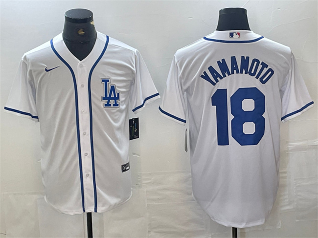 Men's Los Angeles Dodgers #18 Yoshinobu Yamamoto White Cool Base Stitched Baseball Jersey